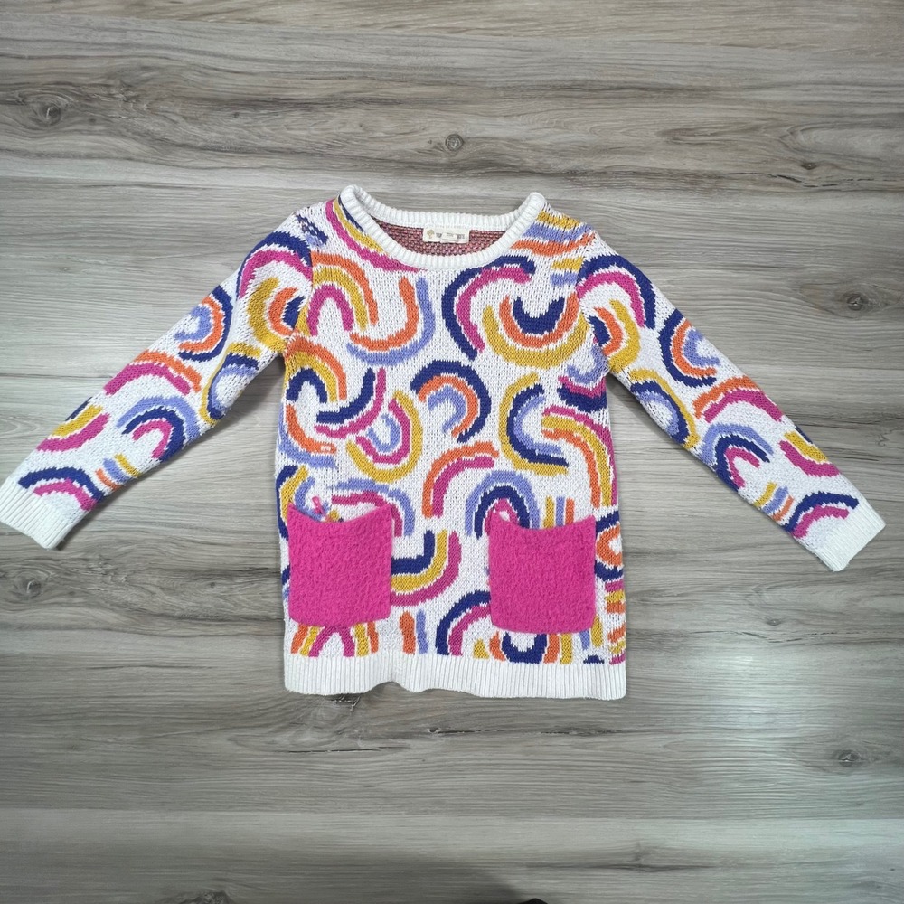 Tucker & Tate Girls FUN RAINBOWS Knit Sweater Pockets Funky Pattern